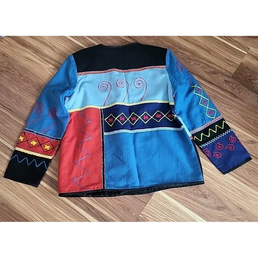 Indigo Moon Embroidered Beaded Jacket Women's Size Medium Color Block Eclectic - Picture 6 of 9